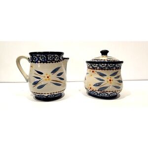 Temptations Old World Blue Sugar bowl with lid and cream pitcher set